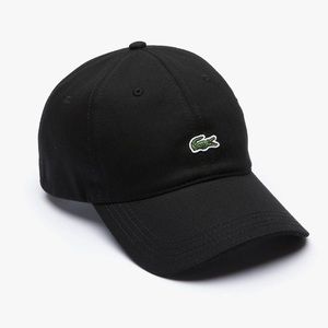 Lacoste unisex black hat with leather adjustable strap NWT
